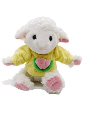 Easter Spring White Lamb In Yellow Sweater Plush Stuffed Animal 7" Giftco